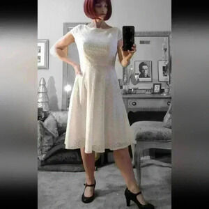 NWT Womens Sz 6 Black Label by Evan Picone White Lace Fit & Flare Dress no belt